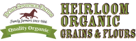 Logo for Brian Stevenson Farms Heirloom Organic Grains & Flours with a horse icon and text.