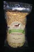 Bag of white popcorn with an organic label